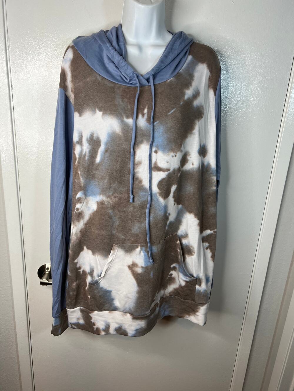 1 Clique Women's Long Sleeve Hoodie Shirt Blue/White/Taupe Tie Dye NEW ~ Size 3X